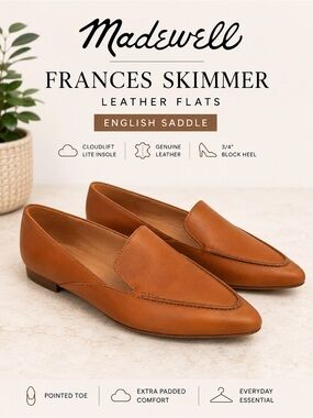 Madewell Frances Skimmer Leather Pointed Toe Flats English Saddle Tan